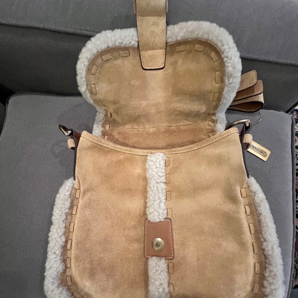 Coach Suede w/Sherpa Trim Saddlebag Style Purse - Picture 3 of 15